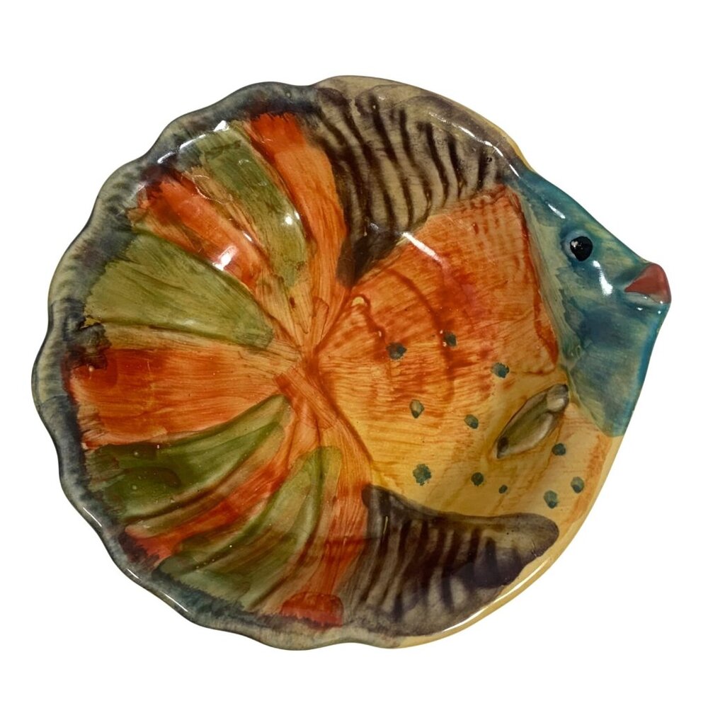 Italica Ars Pottery Hand-Painted Fish-Shaped Bowl 6" Made In Italy